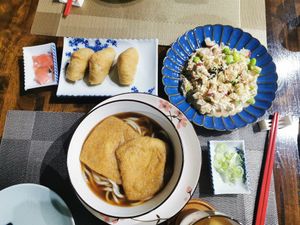 Sushi, home made udon noodles, salad at ARITO - Japanese Vegetarian Fusion in Bangkok