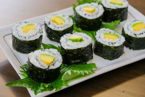 Emerald Maki - Classic sushi with fresh avocado and rice rolled up in seaweed. at ARITO - Japanese Vegetarian Fusion in Bangkok