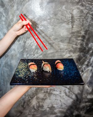 Tourmaline Nigiri - A small delicious treat that features fresh myoga, laid over a cluster of sweet and salty vinegared rice. at ARITO - Japanese Vegetarian Fusion in Bangkok