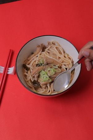 Tom Yum Udon - Udon served in classic Thai soup made with fresh ingredients such as lemon grass, mushrooms, etc at ARITO - Japanese Vegetarian Fusion in Bangkok