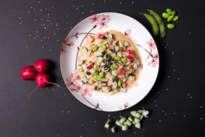 Yube Salad - Rolled Tofu Skin with fresh veggies served with creamy sesame sauce. at ARITO - Japanese Vegetarian Fusion in Bangkok