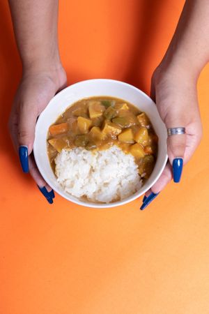 Japanese rice served with thick curry made of carrots, potato, and tofu at ARITO - Japanese Vegetarian Fusion in Bangkok