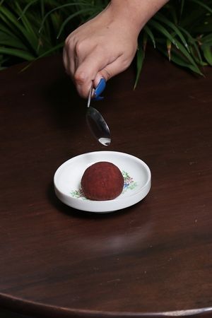 Chocolate Daifuku - Tastful desert prepared with glutinous rice flour filled with cocoa-based chocolate at ARITO - Japanese Vegetarian Fusion in Bangkok