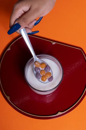 Bualoy - Thai dessert made from rice flour rolled into small balls and cooked in coconut milk and sugar at ARITO - Japanese Vegetarian Fusion in Bangkok