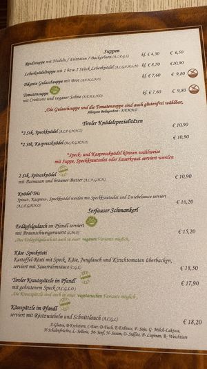 vegan tomato soup (and gf if needed) and potato goulash  at Leithe Wirt in Serfaus