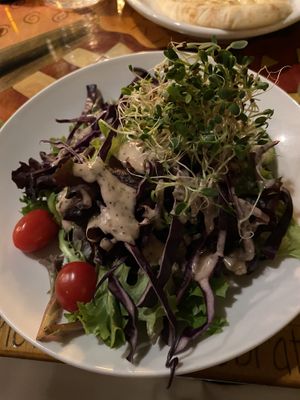 Vegan Dijon on salad at Scallions in Saratoga Springs