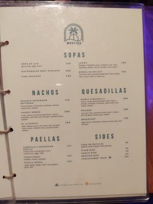 Menu at Mestizo in Iloilo City