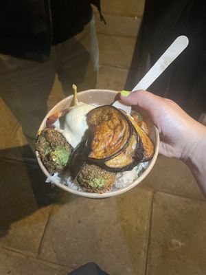 Salad royal (hummus, aubergine, falafel) with all the veggies you want!   at Maoz - Xavier Privas in Paris