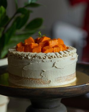 White chocolate frosting cake with Mango at Sahyadrica  in Pune