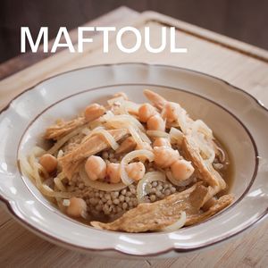 Delicious Maftool with Seitan  at haveitvegan in Amman