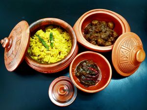 Achari khichuri with Soya kala vuna at Torus Vegan Home Made Food Service in Dhaka