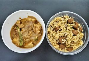 Soya Teheri  with Mashroom malai Curry at Torus Vegan Home Made Food Service in Dhaka