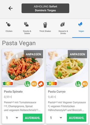 Screenshots from Domino's app at Domino's Pizza in Torgau