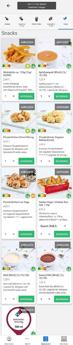 Screenshots from Domino's app at Domino's Pizza in Torgau