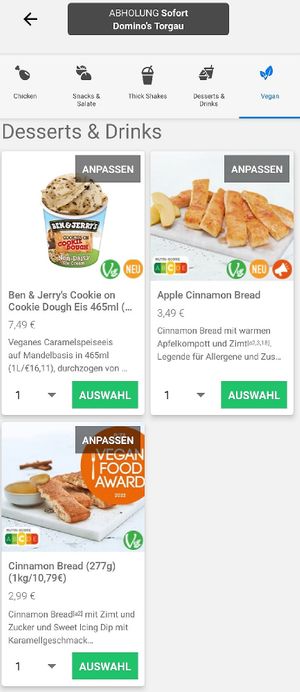 Screenshots from Domino's app at Domino's Pizza in Torgau