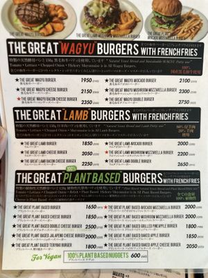 Menu  at The Great Burger Stand in Tokyo