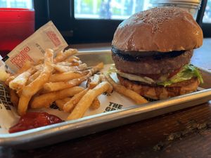 Pineapple burger & fries. Very juicy burger!  at The Great Burger Stand in Tokyo