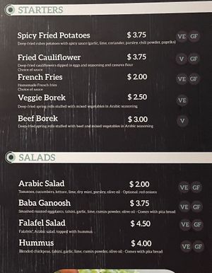 Menu 1 of 5 - Starters and salads  at The Tajine in Siem Reap