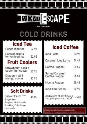 Sample menu 05/25 at moviESCAPE in Stockport
