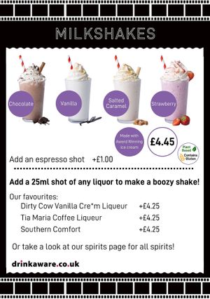 Sample menu 05/25 at moviESCAPE in Stockport