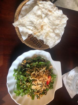 The ‘baby clams’ dish made with sea weed !!! So tasty  at V Vegan in Hoi An