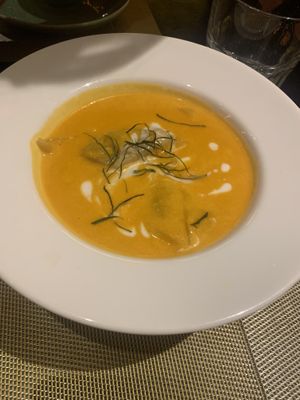 Pumpkin wonton soup😍😍  at V Vegan in Hoi An