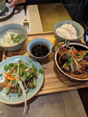 Meal set with caramelized tofu at V Vegan in Hoi An