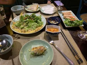 Crispy pancake and deep fried spring rolls  at V Vegan in Hoi An