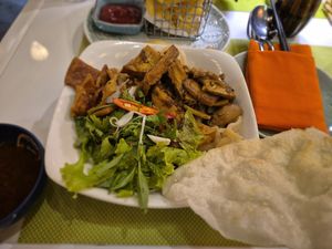 Cao lau, the tofu skin mock meat was exceptional at V Vegan in Hoi An