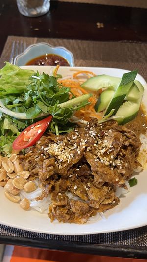 crispy tofu skin with fresh rice noodle  at V Vegan in Hoi An