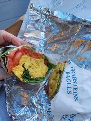 I can't believe it's vegan burrito at Grabstein's Bagels in New York City