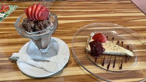 chocolate ice cream and the classic cheesecake! at Vegan Planet in Cancun