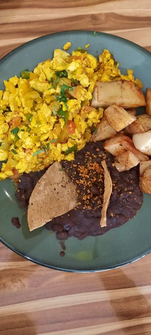 Mexican Breakfast with scrambled Tofu at Vegan Planet in Cancun