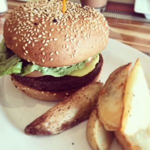 Burger at Vegan Planet in Cancun