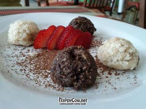 Raw vegan brownies and their coconut counterparts. at Vegan Planet in Cancun