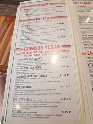 Menu at Vegan Planet in Cancun