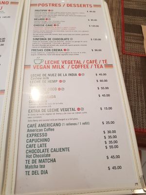 Menu dessert and drinks at Vegan Planet in Cancun