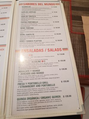 Salad menu at Vegan Planet in Cancun