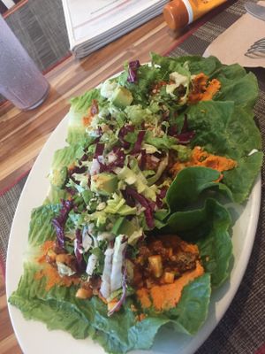 Raw falafel taco. It was amazing!!! at Vegan Planet in Cancun