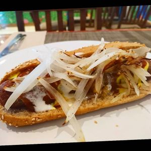 Hot dog at Vegan Planet in Cancun