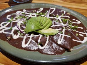 Enfrijoladas at Vegan Planet in Cancun