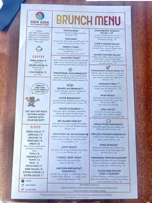 Brunch menu   at Papa Kona in Kailua Kona