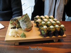 Crunch N' Munch sushi roll in the back.

Green Machine sushi roll in front.

Not sure which wrap this is. at Beyond Sushi - Union Square in New York City