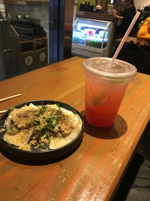 DELICIOUS dumplings + watermelon lemonade  at Beyond Sushi - Union Square in New York City