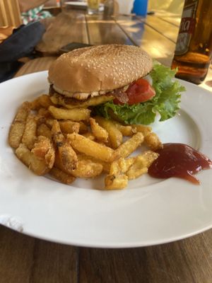 Vegetarian burger (vegan if you ask without cheese)   at Hostal Azul in Granada