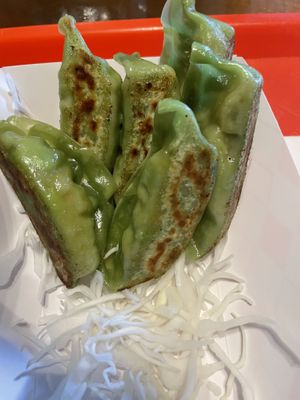 Closeup vegan potstickers  at Yugiri Ramen Project in Sanford