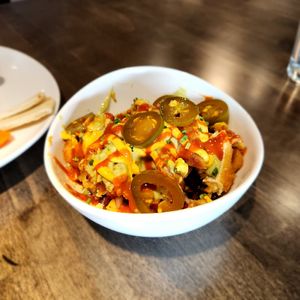 Beyond Chickn Nacho Bowl at Highlander Café in Lawrence