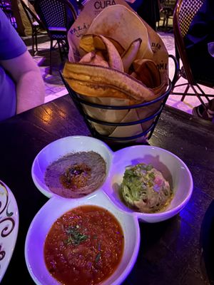 Trio of dips with plantain chips - vegan as is    at Cuba Libre in Orlando