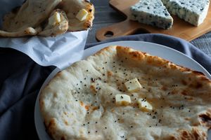 Maurya's Blue cheese naan, vegetarian! at Maurya's.Rest.Bar.Banquet in Kamloops