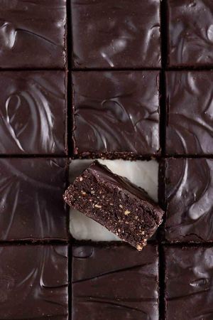 Vegan Brownies -gluten free- made with heart healthy almonds, walnuts, cocoa powder, coconut oil and organic maple syrup- no flour or sugar added at Doggone Vegan in Huntsville